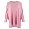 Greta-tunic-top-monet-pink-colour-front-view - Ochre Knitwear tunic top with long sleeves, boat neck and side split in monet pink colour front view