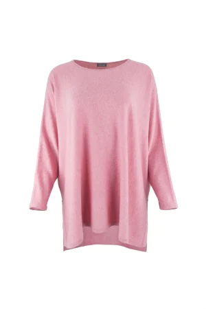 Greta-tunic-top-monet-pink-colour-front-view tunic top with long sleeves, boat neck and side split in monet pink colour front view