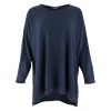 Greta-tunic-top-navy-colour-front-view - Ochre Knitwear tunic top with long sleeves, boat neck and side split in navy colour front view