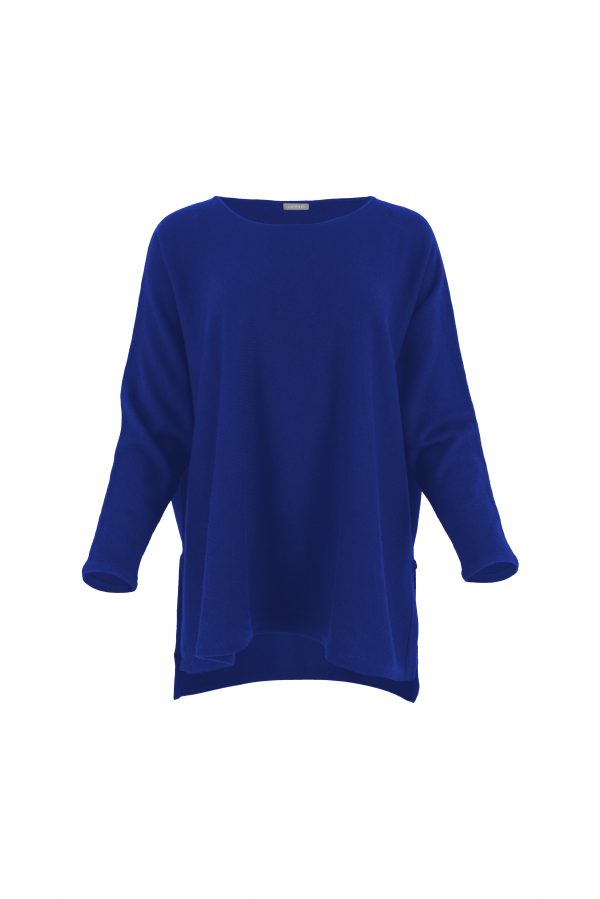 tunic top with long sleeves and turtle neck in sapphire colour front view