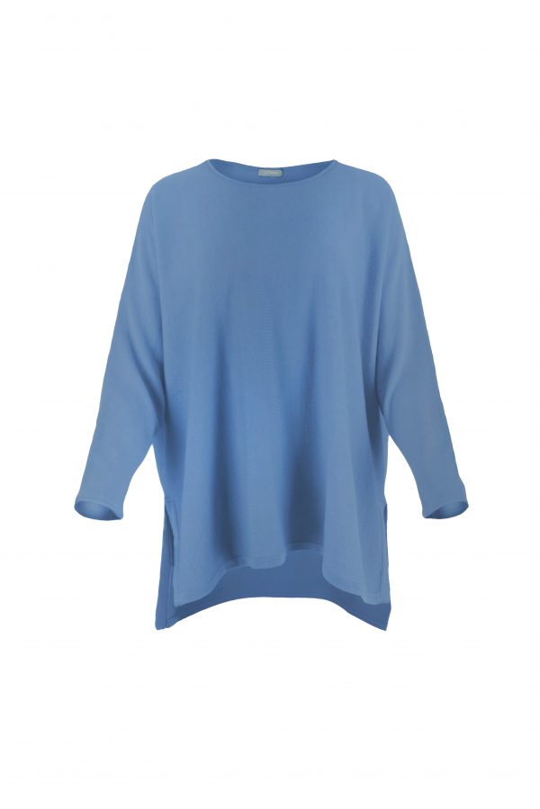 tunic top with long sleeves and turtle neck in sky colour front view