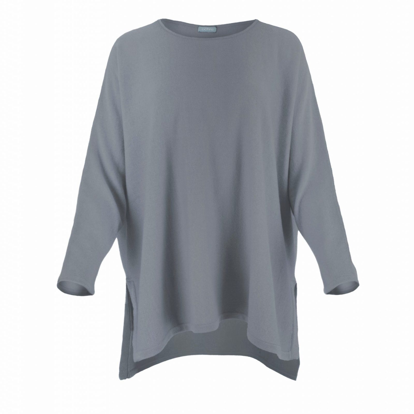 Greta-tunic-top-smoke-colour - Ochre Knitwear tunic top with long sleeves and turtle neck in smoke colour front view
