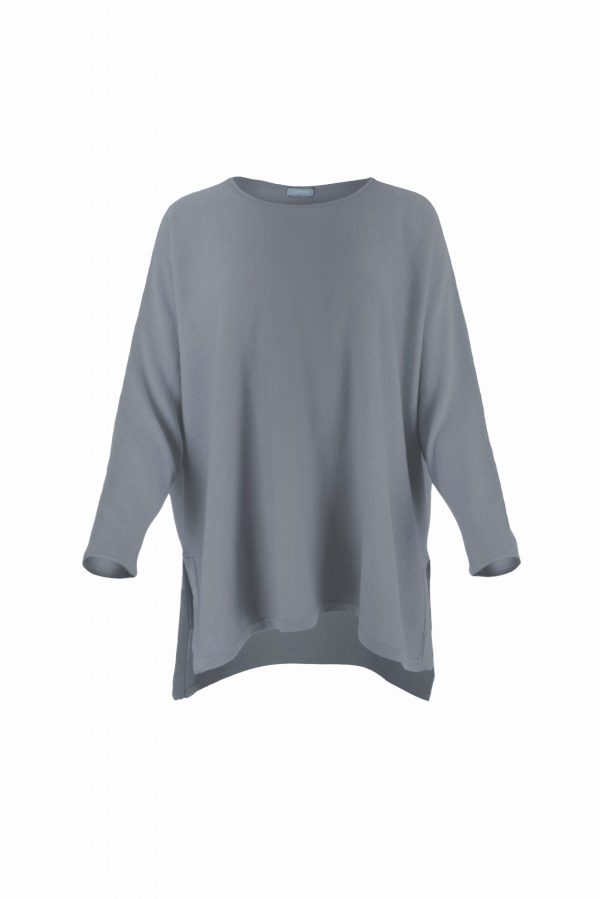 Greta-tunic-top-smoke-colour - Ochre Knitwear tunic top with long sleeves and turtle neck in smoke colour front view