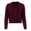 ribbed cashmere & lambswool cardigan with long sleeves, 4 buttons in burgundy colour, front view