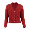 ribbed cashmere & lambswool cardigan with long sleeves, 4 buttons in rust colour, front view
