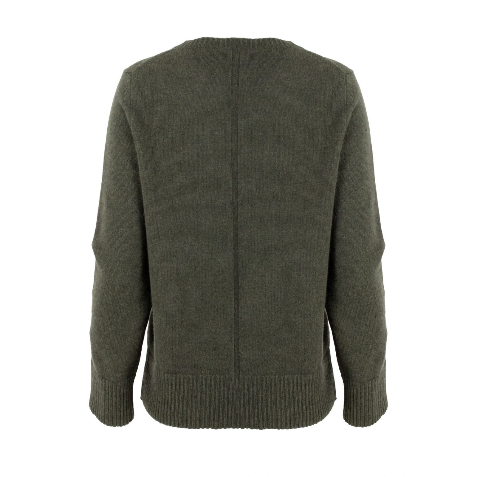 Nataly-cashmere-mix-jumper-fir-green-colour-back - Ochre Knitwear cashmere mix jumper with long sleeves, crew neck, deep ribbed cuffs, deep ribbed hem and subtle centre-back seam detail in fir green colour