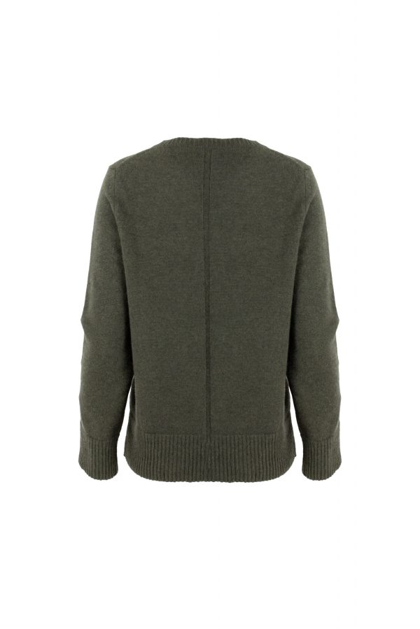 Nataly-cashmere-mix-jumper-fir-green-colour-back - Ochre Knitwear cashmere mix jumper with long sleeves, crew neck, deep ribbed cuffs, deep ribbed hem and subtle centre-back seam detail in fir green colour