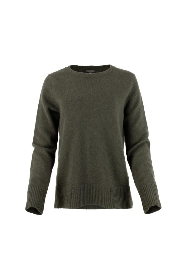 Nataly-cashmere-mix-jumper-fir-green-colour-front - Ochre Knitwear cashmere mix jumper with long sleeves, crew neck, deep ribbed cuffs, deep ribbed hem and subtle centre-back seam detail in fir green colour