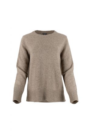jumper in mocha – women’s cashmere mix crew neck, front view