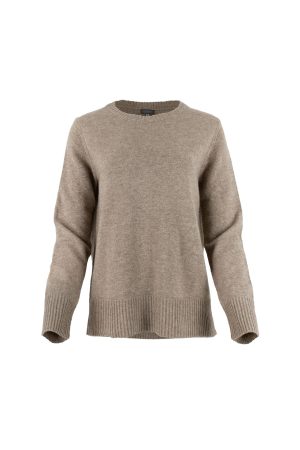 cashmere mix jumper with long sleeves, crew neck, deep ribbed cuffs, deep ribbed hem and subtle centre-back seam detail in mocha colour