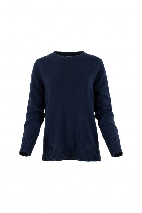 jumper in navy – women’s cashmere mix crew neck, front view