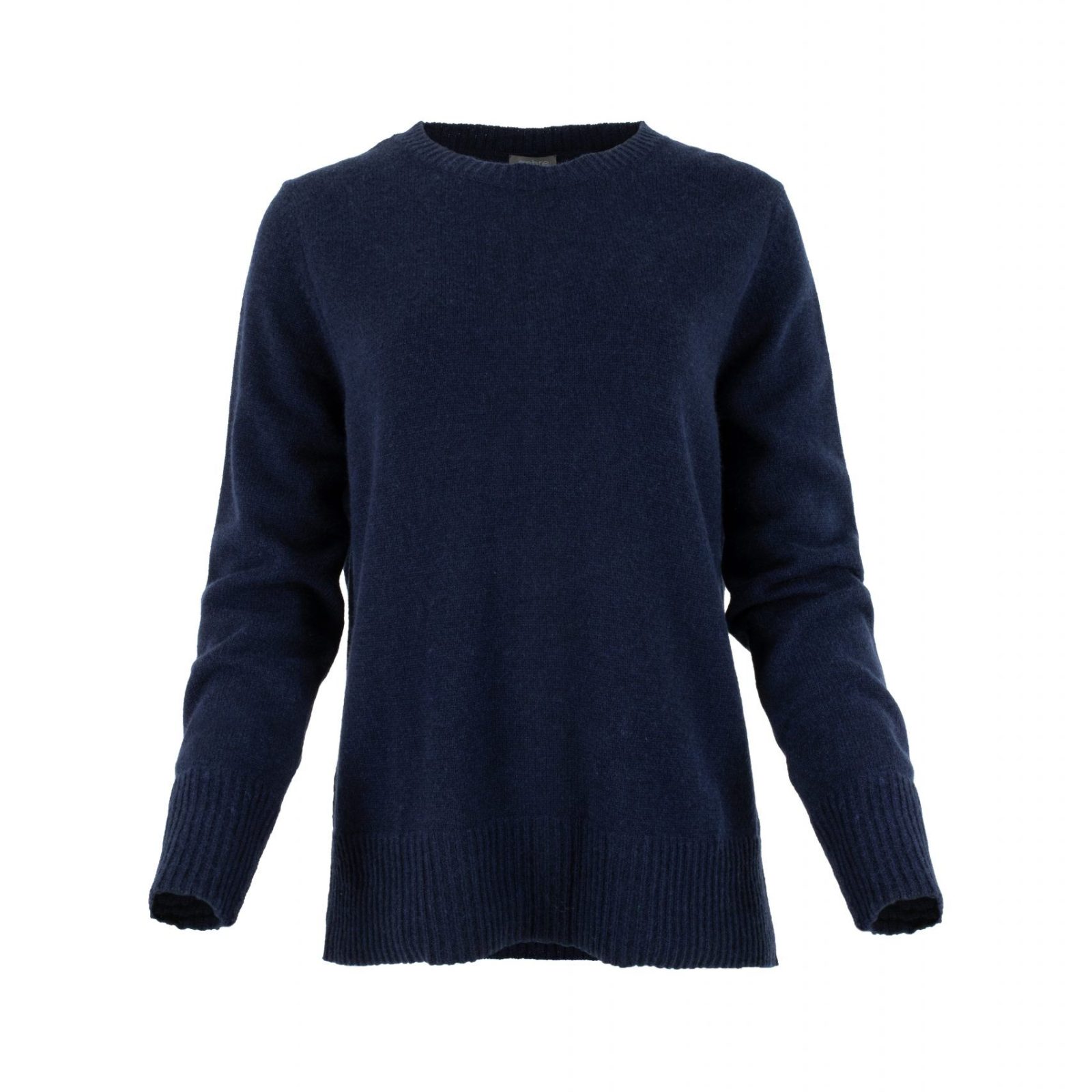 Nataly-cashmere-mix-jumper-navy-colour-front - Ochre Knitwear cashmere mix jumper with long sleeves, crew neck, deep ribbed cuffs, deep ribbed hem and subtle centre-back seam detail in navy colour