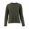 ribbed jumper in fir green, long sleeves, round neck– front view