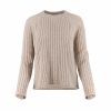 ribbed jumper in oatmeal, long sleeves, round neck– front view