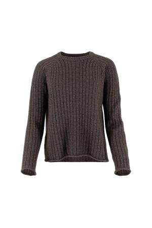 ribbed jumper in otter, long sleeves, round neck– front view