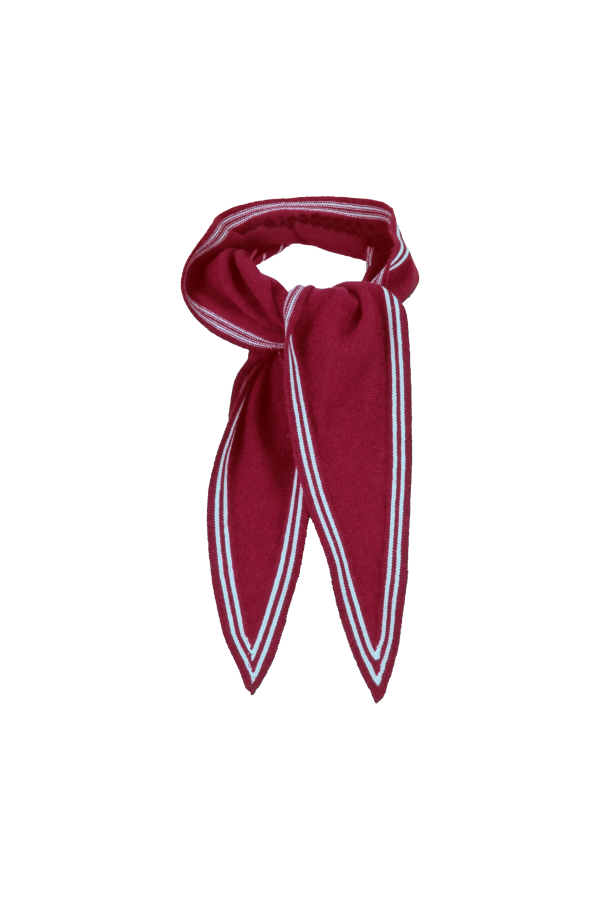 Bontie-bandana-scarf-rust-ivory - Ochre Knitwear Bontie bandana scarf in rust with ivory contrast fine stripe border – cashmere mix, 125cm