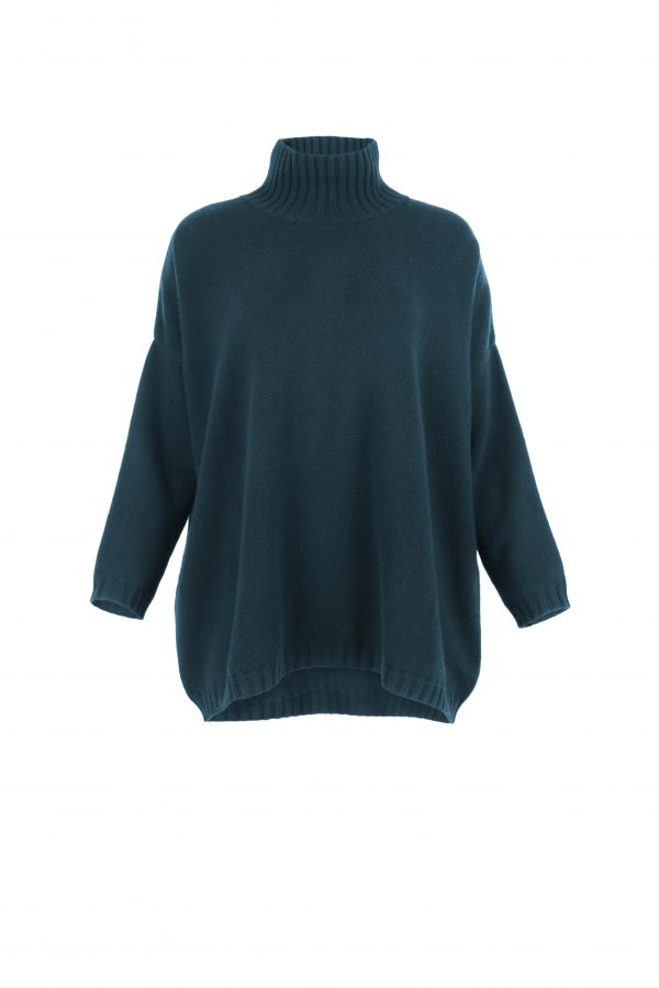 oversized jumper with long sleeves in teal colour front view