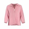one button cardigan with collar, open front and long sleeves in monet pink colour, front view