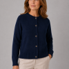 Eden-button-cardigan-navy-front-model - Ochre Knitwear