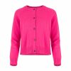 Women’s button cardigan in soft cashmere blend knit front view in fluro pink colour