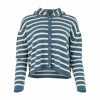 Elsi-hooded-cardigan-teal-buttermilk-front - Ochre Knitwear Elsi Hooded Cardigan in teal and buttermilk stripes with six small buttons
