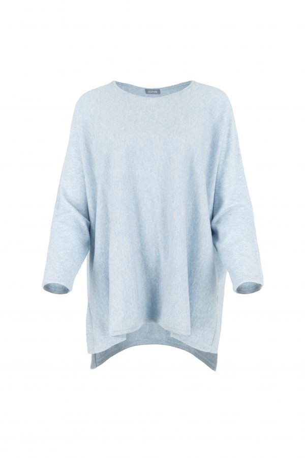 tunic top with long sleeves and turtle neck in chalk blue colour front view