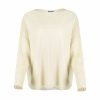 ribbed boat neck jumper in cashmere blend with textured shoulder panel and relaxed fit in buttermilk colour front view
