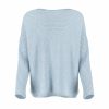 ribbed boat neck jumper in cashmere blend with textured shoulder panel and relaxed fit in chalk blue colour front view