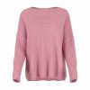 ribbed boat neck jumper in cashmere blend with textured shoulder panel and relaxed fit in monet pink colour front view