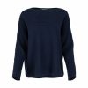 ribbed boat neck jumper in cashmere blend with textured shoulder panel and relaxed fit in navy marl colour front view