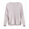 ribbed boat neck jumper in cashmere blend with textured shoulder panel and relaxed fit in orchid ice colour front view