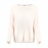 ribbed boat neck jumper in cashmere blend with textured shoulder panel and relaxed fit in soft pink colour front view