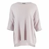 high low knit jumper in cashmere blend with boat neckline and relaxed silhouette front view
