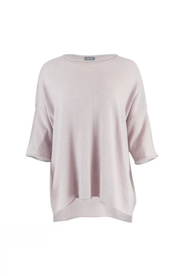 high low knit jumper in cashmere blend with boat neckline and relaxed silhouette front view