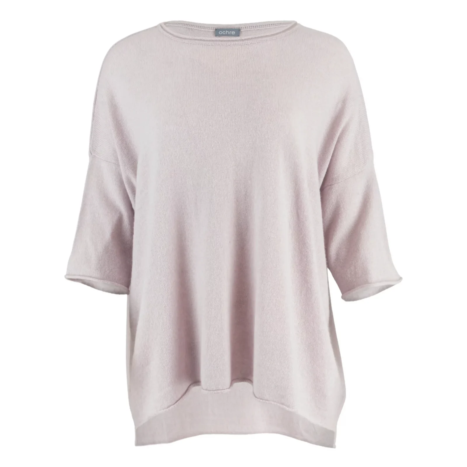 high low knit jumper in cashmere blend with boat neckline and relaxed silhouette front view