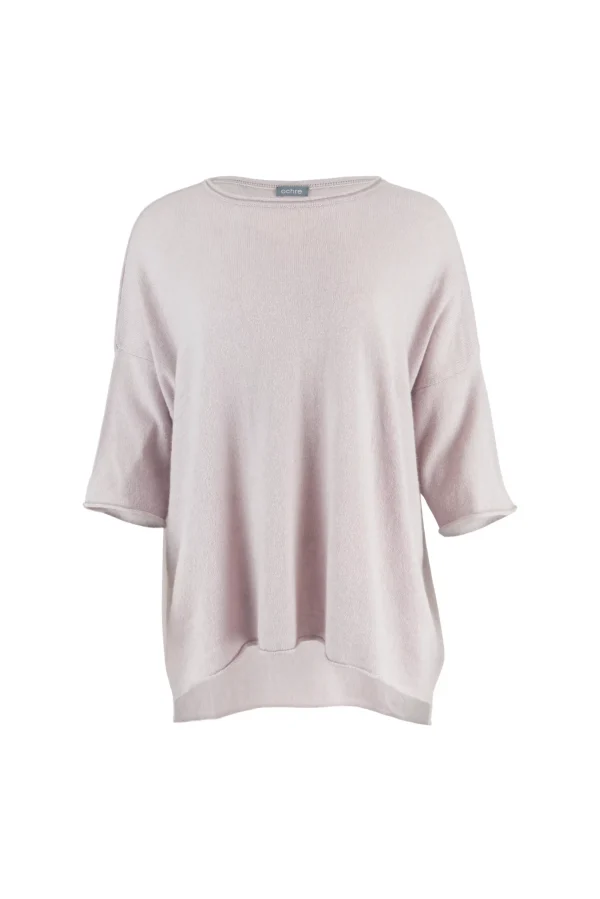 high low knit jumper in cashmere blend with boat neckline and relaxed silhouette front view