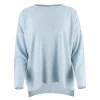 Kitty cashmere blend relaxed jumper with drop shoulders, longer back hem and ribbed back panel detail in soft luxury knit in chalk blue colour