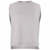 knitted vest features round neck, sleeveless, longer at the back with side split in orchid ice colour, front view