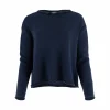 cashmere blend jumper with soft split neckline and rolled edge finish front view in navy colour