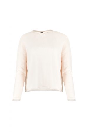 Cashmere blend jumper with soft split neckline and rolled edge finish front view