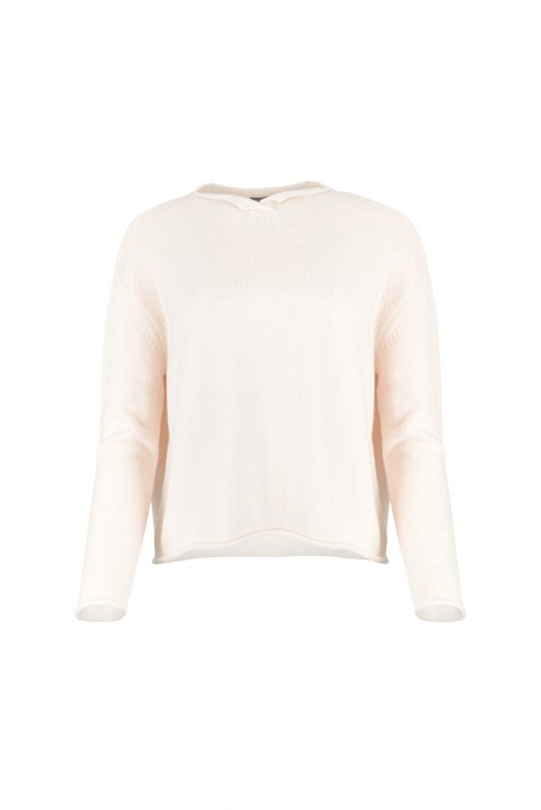 Cashmere blend jumper with soft split neckline and rolled edge finish front view