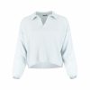 collared cashmere blend jumper with open V neckline and dropped shoulders front view