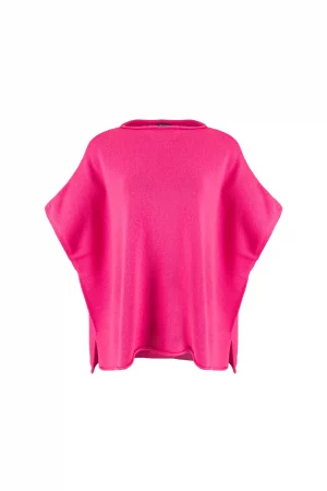 Dropped sleeve cashmere blend knit gilet with curved hem front view