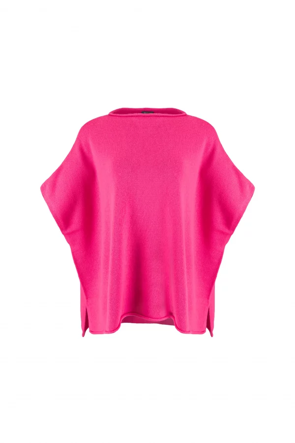 Dropped sleeve cashmere blend knit gilet with curved hem front view