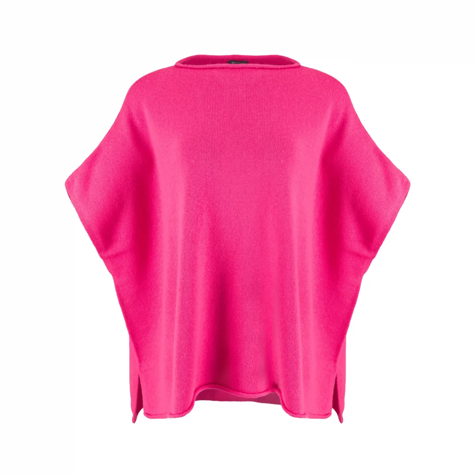 Rumi-dropped-sleeve-gilet-fluro-pink-front - Ochre Knitwear Dropped sleeve cashmere blend knit gilet with curved hem front view