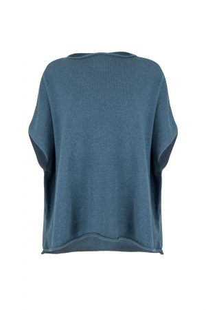 Dropped sleeve cashmere blend knit gilet with curved hem front view