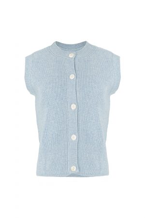Ribbed button knit vest with capped shoulders front view