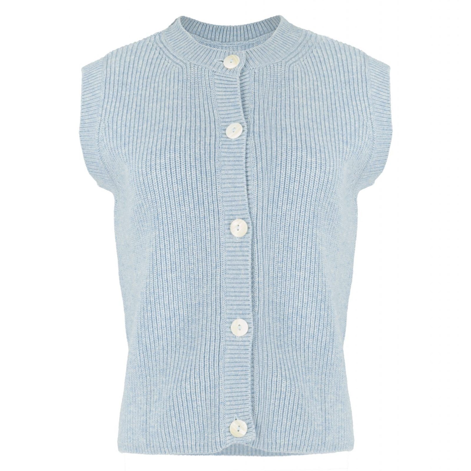 Ribbed button knit vest with capped shoulders front view