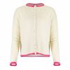 contrast trim cardigan with long sleeves and mother-of-pearl small buttons front view