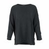 organic cotton jumper in black marl by Ochre Knitwear, front view with relaxed fit, wide neckline and curved hem